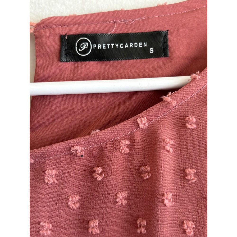 PrettyGarden Womens Swiss Dot Tiered Babydoll Blouse Pink Long Sleeve Top Small - Picture 3 of 5